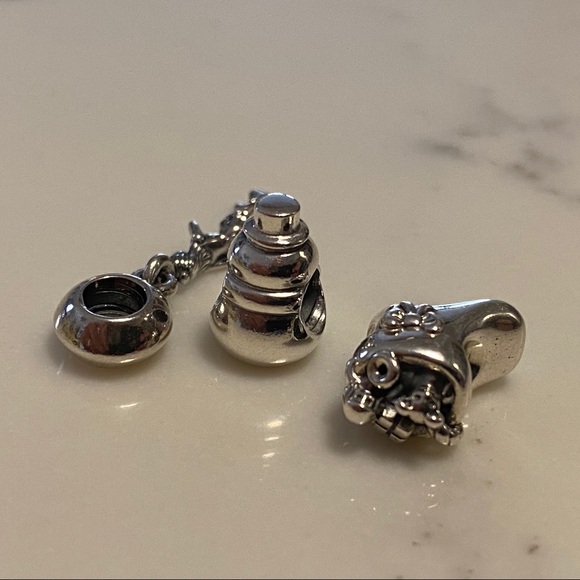 Set of 3 Brand New Pandora Silver Charms w/ Pouch - Picture 9 of 9